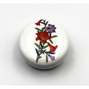 Koransha Japanese Porcelain Lidded Trinket Box Lily Flower Arita Ware Signed VTG